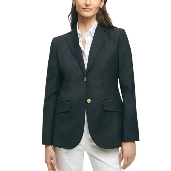 NEW Women's Brooks Brothers Wool Two-Button Blazer Navy Blue Gold Buttons | 8 P - Picture 1 of 14